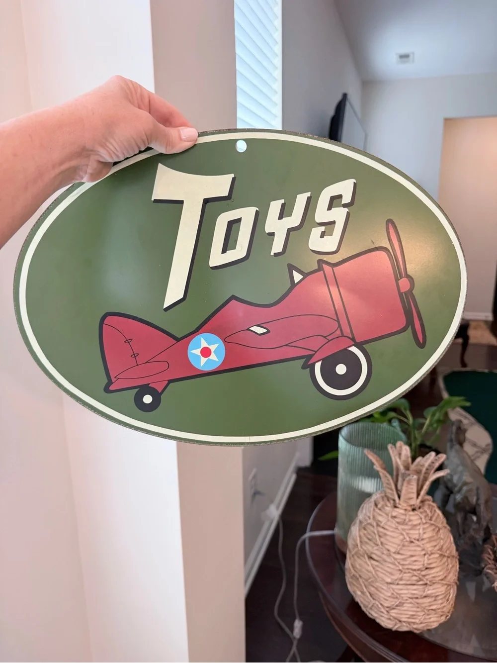 Target Red Airplane 'Toys' Oval Wall Sign on Green